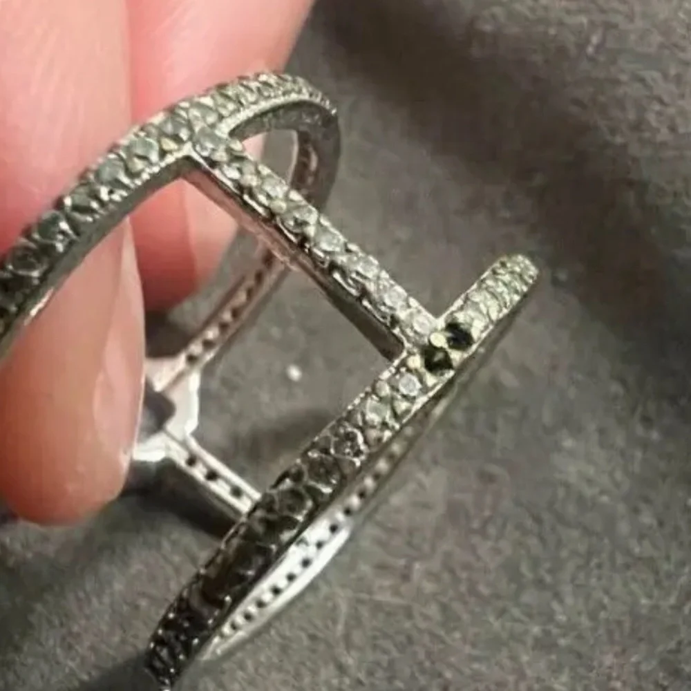 Henri Bendel Luxe Swarovski Crystal Double Cage Silver Ring Size 7